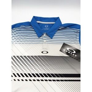 NWT Oakley Golf Polo Shirt Mens XL Regular Fit Blue White Stripe Performance